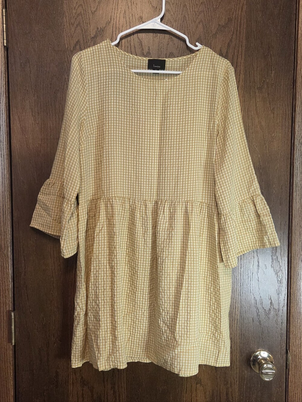 Lumiere Yellow Gingham Peplum Tunic Dress